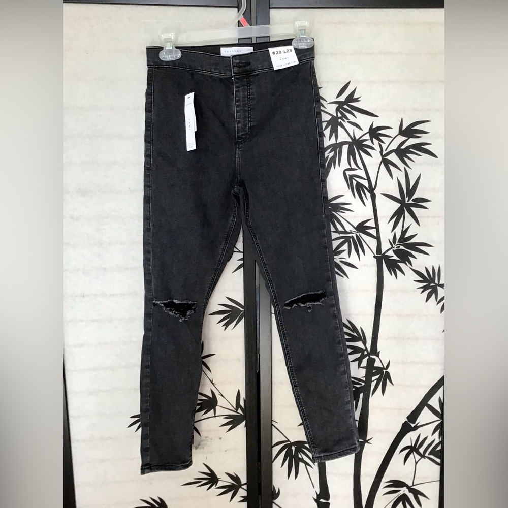 Topshop High Rise Black Distressed Jeans